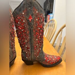 Sequin red and black corral boots